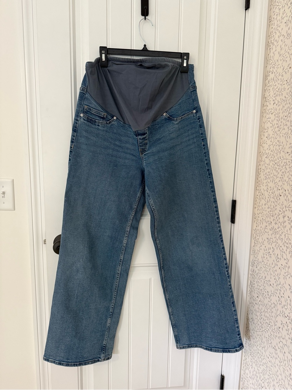 H&M Maternity Wide-Leg Jeans in Medium Blue with Gray Panel